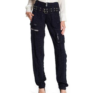 NWT Johnny Was Navy Blue Grommet Belt Pant 0